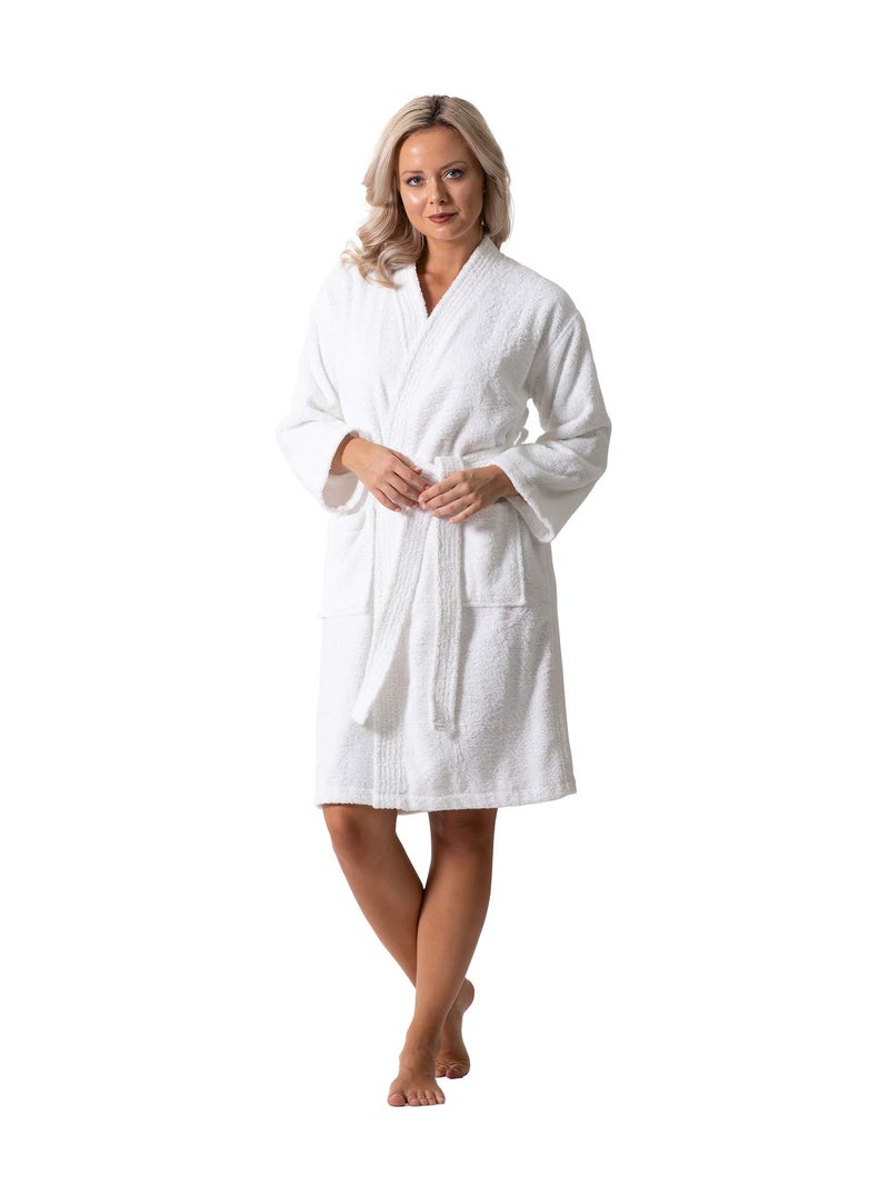 Turkish Linen روب حمام تركي فاخر بياقة كيمونو من قطن سوبر ناعم ماص للماء للنساء (أبيض، متوسط) - Image 5